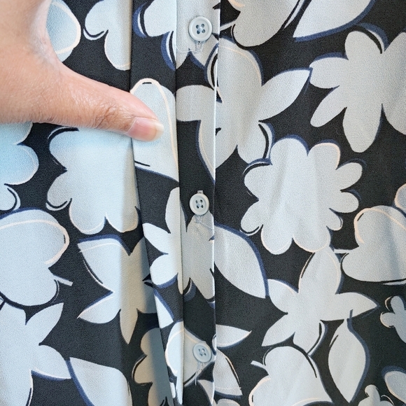 Eloquii Blue Floral Tie Sleeves Button Front Dress Sz 16 Easter Spring Casual - Picture 5 of 12